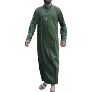 Thobe musulman décontracté uni pour homme, Qatar, manches longues, coton léger, respirant, longueur cheville, blanc, vêtement islamique, robe - Product Image 1