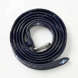 Ceinture Polo en Cuir Véritable Bleu Marine avec Boucle en Acier Inoxydable, Motif Paisley, Technique de Tressage, Style Western Décontracté Unisexe - Product Image 4