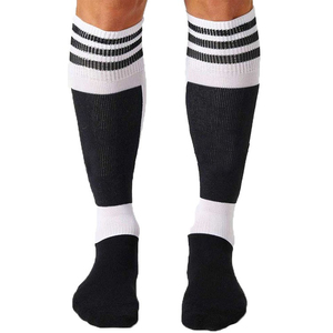 Chaussettes blanches mi-hautes avec rayures noires et talon renforcé, en coton respirant, pour le football et les sports, pour adultes, printemps - Product Image 6