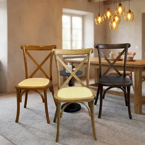 Chaise de restaurant classique à dossier croisé en velours avec structure en bois massif et assise tressée pour hôtel, usage extérieur, salon, maison, cuisine - Product Image 2