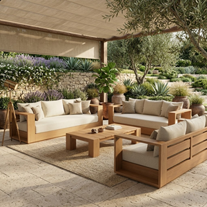 Teak <b>Wood</b> Outdoor Garden <b>Sofa</b> Weatherproof Solid Timber Slatted <b>Frame</b> Upholstered Patio Couch Lounge Seating for Resort Deck - Product Image 1
