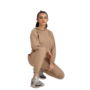 Ensemble de survêtement élégant et tendance pour femme, manches longues, en molleton de coton doux, deux pièces, sweat à capuche et pantalon de jogging, tenue décontractée d'hiver - Product Image 3
