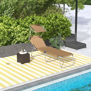 Outdoor Folding <b>Tanning</b> Chair with Sun Shade for Poolside Olefin Cushion on Aluminum Frame for Swimming <b>Pool</b> - Product Image 2