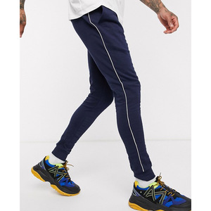Men's Navy Blue Sweatpants With <b>White</b> Side Stripe Elastic Waist Casual <b>Joggers</b> Midweight Knitted Breathable Autumn Wear - Product Image 4