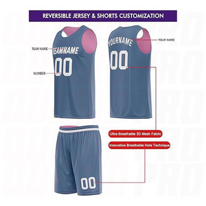 Ensemble de maillot et short de basketball imprimé de haute qualité rose, marron et bleu, impression par sublimation, polyester à séchage rapide, personnalisable - Product Image 3