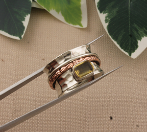 แหวนซิทรินทำมือ เงินแท้ 925 สองสี เครื่องประดับศิลปะ หินสีเหลืองธรรมชาติ สำหรับงานปาร์ตี้ ขายส่ง - Product Image 1