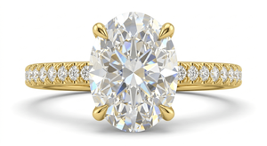 Bague de fiançailles en diamant taille ovale Juliet avec bande pavée halo pour femme, diamants de laboratoire - Product Image 3