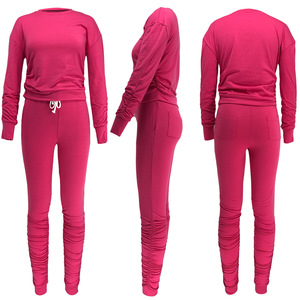Conjunto de 2 Piezas Tejido para Mujer, Sudadera de Manga Larga con Cuello Redondo y Bolsillo, Leggings Ajustados hasta el Tobillo, Color Sólido - Product Image 5