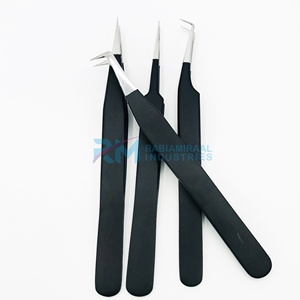 Pince à épiler pour extensions de cils RMI Silver Tip, revêtement noir en poudre, lisse, antimagnétique, en acier inoxydable, 10 mm - Product Image 3