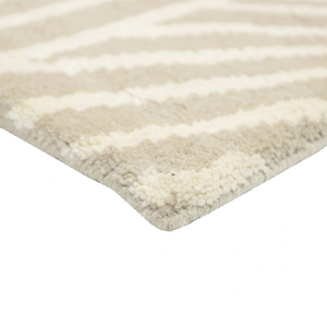 Tapis tufté à la main en laine écologique beige ivoire, motif quadrillé linéaire/épais, antidérapant, pour salon, hôtel, villa - Product Image 6