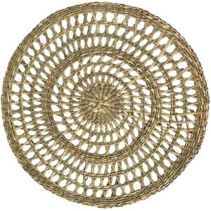Natural Seagrass Placemat Hollow Ring Round Woven Table Mat Straw Coaster Heat Resistant Hot Pad Wholesale Kitchen Tableware Set - Product Image 1