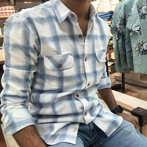 Camisa a cuadros informal de verano para hombre con cuello recortado 100% algodón Regular Fit transpirable con bolsillos con solapa abotonados - Product Image 3
