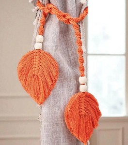 Macrame Leaf Curtain <b>Tiebacks</b>: Boho Cotton Window Decor - Product Image 3
