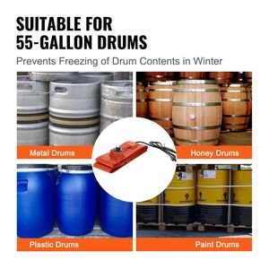 Chauffe-tambour métallique 1200 W, bande chauffante pour seaux de 5 pouces de large, pour fûts de 55 gallons, thermostat réglable 86-302F, équipement de chauffage haute performance - Product Image 6