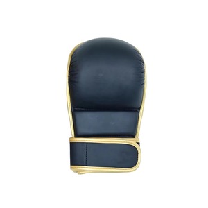 Gants de MMA en cuir noir de qualité supérieure avec bordure dorée, fermeture auto-agrippante, pour grappling, arts martiaux professionnels, sparring et boxe - Product Image 3