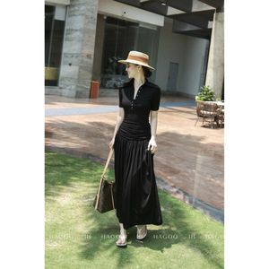 Vestido maxi formal de verano para mujer, cuello polo, manga corta, cintura fruncida, falda plisada, uso diario informal [V9076] - Product Image 5