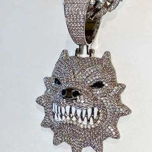 Pendentif Hip Hop Tête de Loup en Moissanite, Argent 925 Plaqué Rhodium, Micro-Pavé, Taille Ronde Brillante, Breloque Animale Unisexe pour Tenues de Soirée - Product Image 2