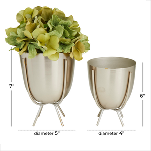 Pots de fleurs modernes en métal argenté avec supports en fer trépieds, élégants pots ronds pour plantes d'intérieur, d'extérieur, de jardin et de balcon - Product Image 3
