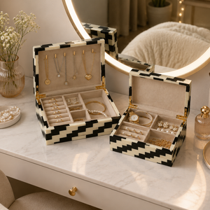 Luxury Decorative Black and White Bone Inlay <b>Box</b> Set | Handmade Premium <b>Storage</b> Organizer <b>Box</b> for Elegant Home Decor and Gift - Product Image 3