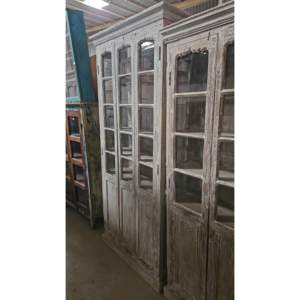 ตู้โชว์ไม้เนื้อแข็งทำมือสไตล์วินเทจ พร้อมบานกระจก ใช้ได้หลากหลาย เหมาะสำหรับห้องโถง ห้องนั่งเล่น สไตล์ฟาร์มเฮาส์ - Product Image 1