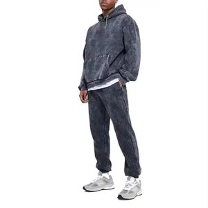 High Quality Winter Solid 100% Cotton Eco-Friendly Acid Wash Lightweight Hooded Casual Windbreaker Track Set Custom Piping - Product Image 1