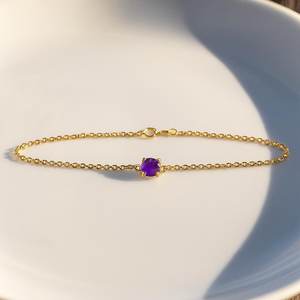 Bracelet délicat avec breloque en améthyste, argent sterling 925, plaqué argent, fait main, cadeau d'anniversaire pour femme - Product Image 4