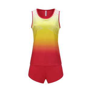 Camiseta Deportiva sin Mangas para Mujer, con Degradado de Color, Absorbente de Humedad, Estampado Sublimado Rojo y Amarillo, para Todas las Temporadas - Product Image 3