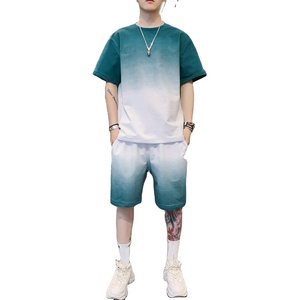 Conjunto Casual con Degradado de Color, Ropa de Calle de Verano, Camiseta y Pantalones Cortos Unisex, Cómodos, Lavados, 100% Algodón, Nueva Llegada, Conjuntos para Hombre - Product Image 2