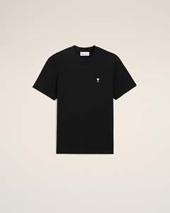 Camiseta Negra de Manga Corta para Hombre, Corte Regular, Logotipo de Corazón Bordado, Estilo Urbano, 100% Algodón, Cuello Redondo, Transpirable, Ecológica - Product Image 1