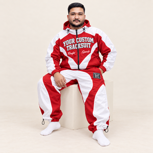 Rexfit Sports Men's Red <b>White</b> Color Blocking Tracksuit Hooded <b>Sweatshirt</b> Set Custom Printed Breathable winter Sporty Style - Product Image 3