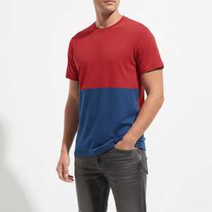T-shirt Homme Personnalisé 2026 Bicolore à Blocs de Couleurs Contrastées Manches Courtes Coton Coupe Slim Décontracté Été - Product Image 3