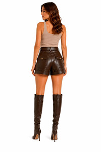 Shorts Bermuda en cuir d'agneau véritable pour femmes, taille haute, respirants, imperméables, avec ceinture - Product Image 3
