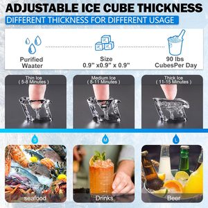 Máquina de Hielo Comercial, Máquina de Hielo de 90 lb/24 h con Contenedor de Almacenamiento de 33 lb, Máquina de Hielo Independiente de Acero Inoxidable - Product Image 2