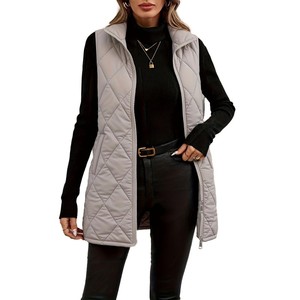 Gilet matelassé polyvalent sans manches à col montant, coupe ajustée, pour le quotidien automne-hiver, à porter seul ou en sous-vêtement - Product Image 1