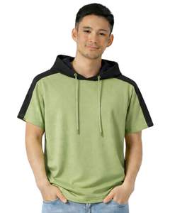 T-shirt à capuche personnalisé pour homme, manches courtes, décontracté, en coton doux, pour l'été, vert olive, noir, style streetwear - Product Image 1