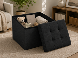 Black Fabric Storage Ottoman with Tufted Lid for Living Room Home Furniture - Product Image 4