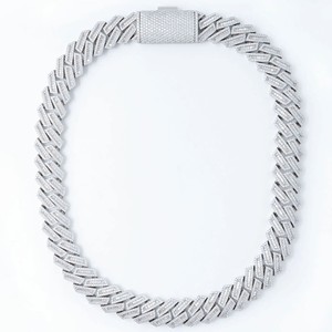 สร้อยคอฮิปฮอปแบบ Cuban Link เงินแท้ 925 ชุบทองคำชมพู ประดับเพชรเพาะเลี้ยงในห้องปฏิบัติการ รับรองโดย IGI รูปทรงบาแกตต์ ดีไซน์หรูหรา - Product Image 1