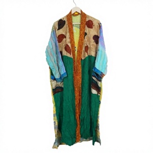 Robe longue en soie pour femme, style kimono vintage imprimé bohème, tenue de plage respirante, taille unique, kimono japonais pour femme - Product Image 1