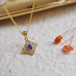 Vintage Sapphire Pendant Necklace September Birthstone 925 Sterling Silver 14K Gold Plated Dainty Jewelry Gift - Product Image 1