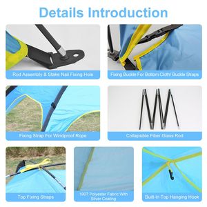 Tenda da Spiaggia Impermeabile per 4-6 Persone con 3 Aperture e Borsa per il Trasporto, UPF50+, Facile da Montare per Picnic e Campeggio - Product Image 4