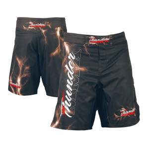Shorts de MMA en polyester avec logo personnalisé, sublimés, élastiques, mi-longs, vêtements d'entraînement d'arts martiaux, design simple, entraînement sportif - Product Image 1
