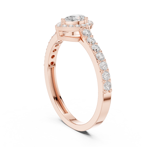 Anillo de Compromiso de Oro Rosa con Halo Ovalado de Diamantes y Banda Pavé, Anillo de Promesa Nupcial Clásico para Mujeres y Futuras Novias - Product Image 4