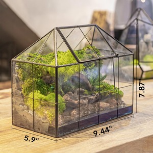 Terrarium en verre style serre avec toit ouvrant pour plantes d'intérieur, succulentes, mousse, décoration intérieure et mise en scène de table - Product Image 5