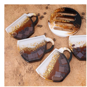 ชุดจานรองแก้วกาแฟทำมือสุดหรูพร้อมที่วาง ทำจากอีพ็อกซี่เรซิ่น – จานรองแก้วดีไซน์ทันสมัยสำหรับตกแต่งบ้าน - Product Image 5