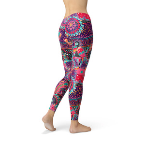 กางเกงโยคะเอวสูงปานกลางเอวยางยืดผ้าสแปนเด็กซ์พิมพ์ลายดอกไม้ดีไซน์ตามสั่ง - Product Image 3