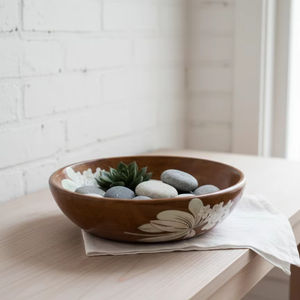 Cuenco Decorativo de Madera Grabado con Flores, Hecho a Mano, Duradero, Cuenco Zen, Soporte para Suculentas, Centro de Mesa, Decoración para Hogar, Spa u Oficina - Product Image 1