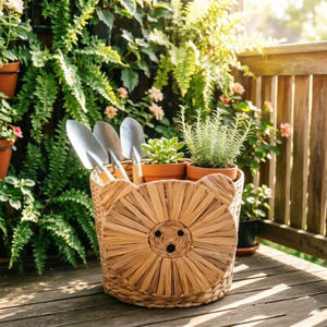 New Arrival Water Hyacinth Lion Storage <b>Basket</b> With Lid Cute Animal Toy Organizer Kids Room Nursery <b>Basket</b> OEM Factory - Product Image 5