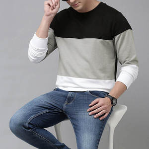 เสื้อสเวตเชิ้ตคอกลมแขนแร็กแลนผู้ชาย ทรงปกติ ผ้าถักนิตติ้ง คอตตอน สไตล์ลำลองสำหรับฤดูใบไม้ร่วง ลายบล็อกสี - Product Image 5