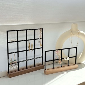 Metal Grid Earring Display Organizer With Wooden Base For Jewelry Showcase Dressing <b>Table</b> Decor And Shop Display From India - Product Image 6