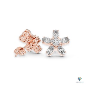 Boucles d'oreilles en or rose 2,31 carats avec diamants ovales et ronds cultivés en laboratoire, motif floral, en or massif 18 carats - Product Image 2